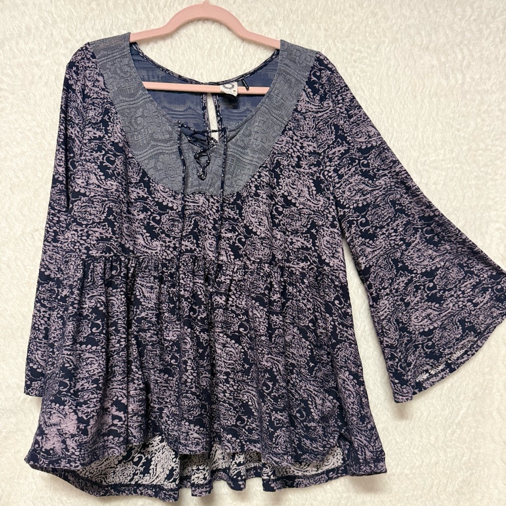 Akemi + Kin Chic Navy and Pink Women's Blouse. So stand out and flowy